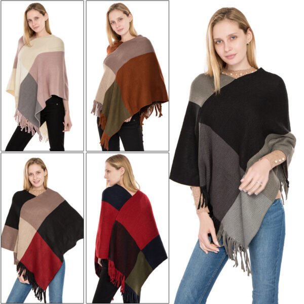 Large Plaid Color Matching Knitted Warm Shawl European And American Autumn And Winter - Image 4