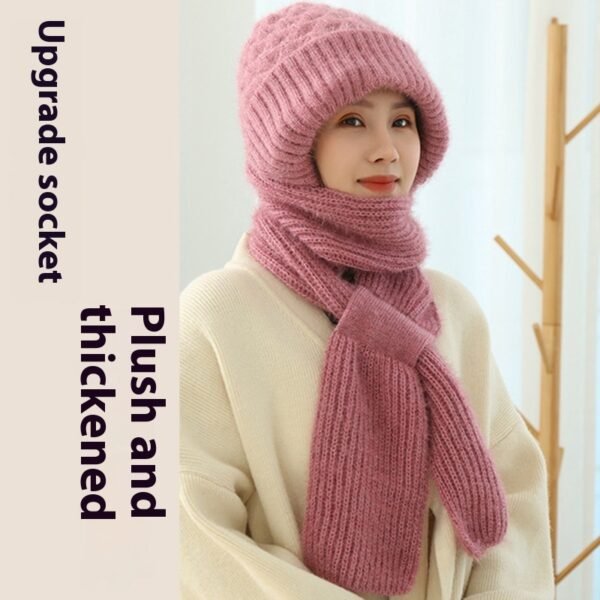 Popular Brushed And Padded Hats Scarf Double Layer Warm Wool Knitted - Image 3