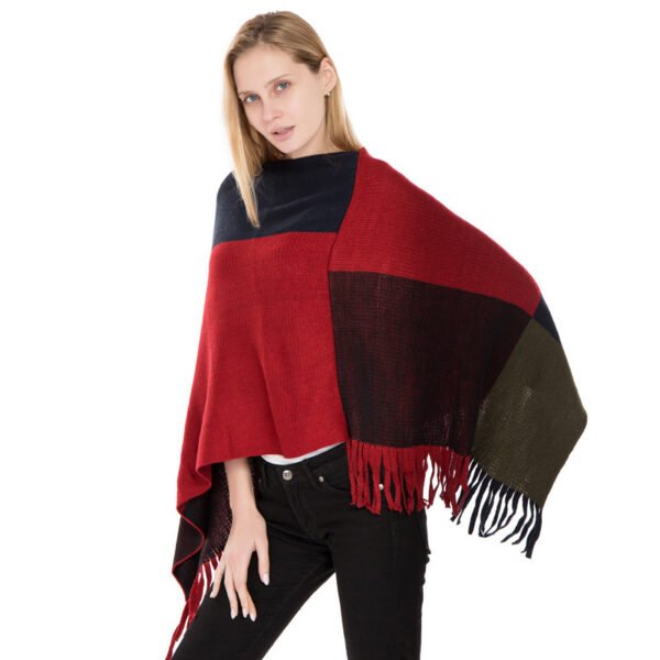Large Plaid Color Matching Knitted Warm Shawl European And American Autumn And Winter - Image 5
