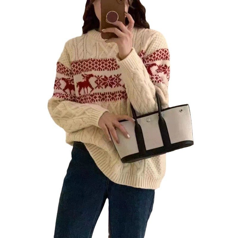 Jacquard Pullover Women's Loose Sweater - Image 2