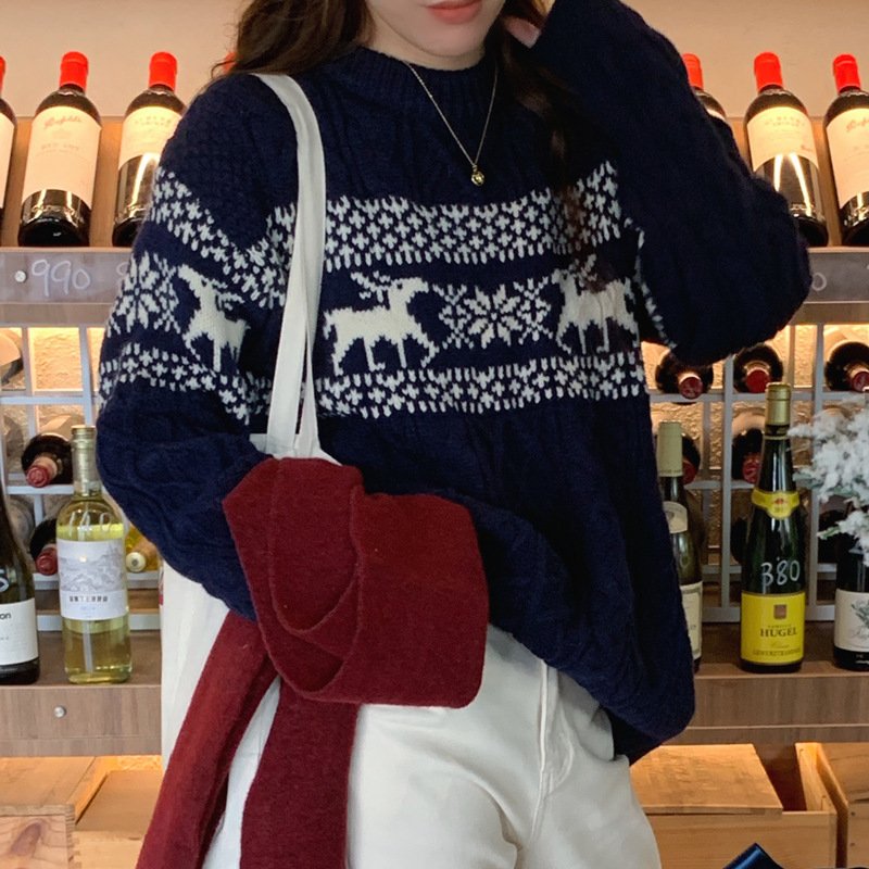 Jacquard Pullover Women's Loose Sweater - Image 3