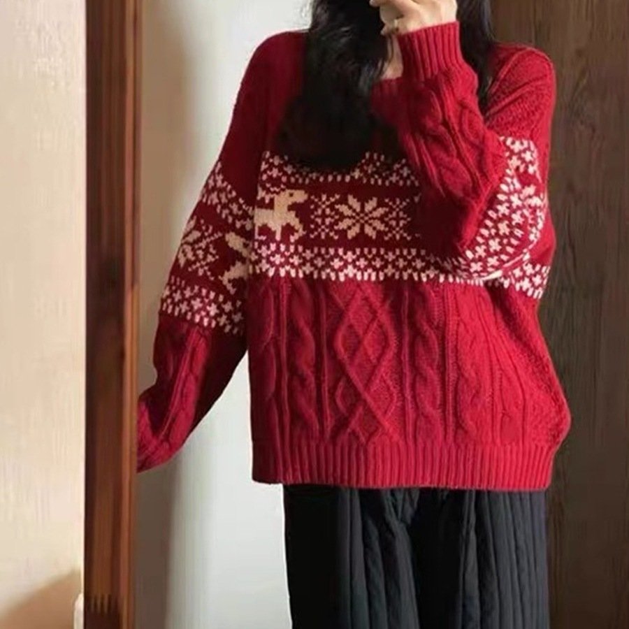 Jacquard Pullover Women's Loose Sweater - Image 4