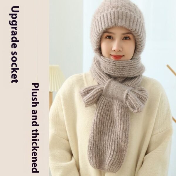 Popular Brushed And Padded Hats Scarf Double Layer Warm Wool Knitted - Image 2