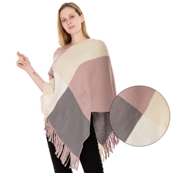 Large Plaid Color Matching Knitted Warm Shawl European And American Autumn And Winter - Image 2