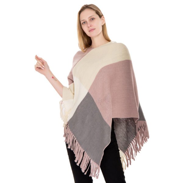 Large Plaid Color Matching Knitted Warm Shawl European And American Autumn And Winter - Image 6