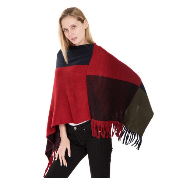 Large Plaid Color Matching Knitted Warm Shawl European And American Autumn And Winter - Image 3