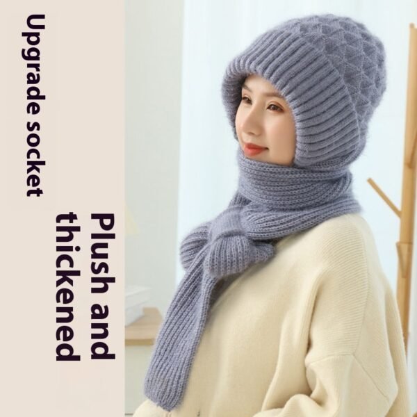 Popular Brushed And Padded Hats Scarf Double Layer Warm Wool Knitted - Image 8