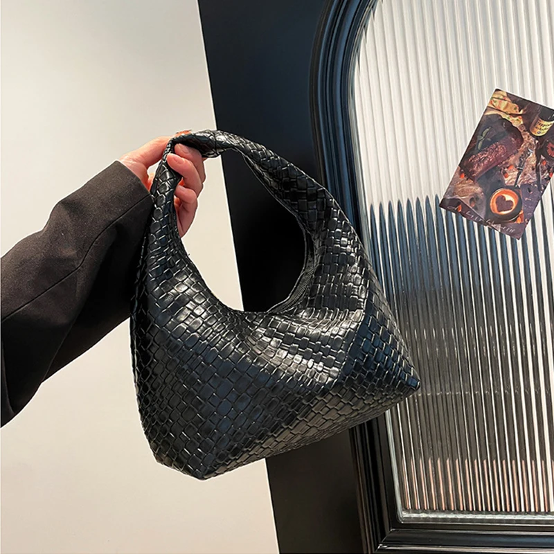 Fashion Pu Weave Bag Red Purse Underarm Bag Fashionable Crescent Mobile Phone Purse and Handbags For Women - Image 7