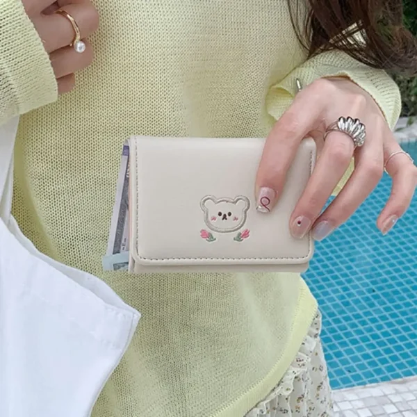 Pouch Kawaii Cute Tri-Fold Purses Portable Multiple Card Slot Bear Short Wallet Candy Color PU Leather Coin Purse Student - Image 4