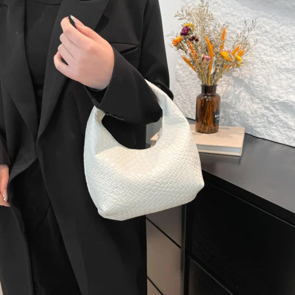 Fashion Pu Weave Bag Red Purse Underarm Bag Fashionable Crescent Mobile Phone Purse and Handbags For Women - Image 4