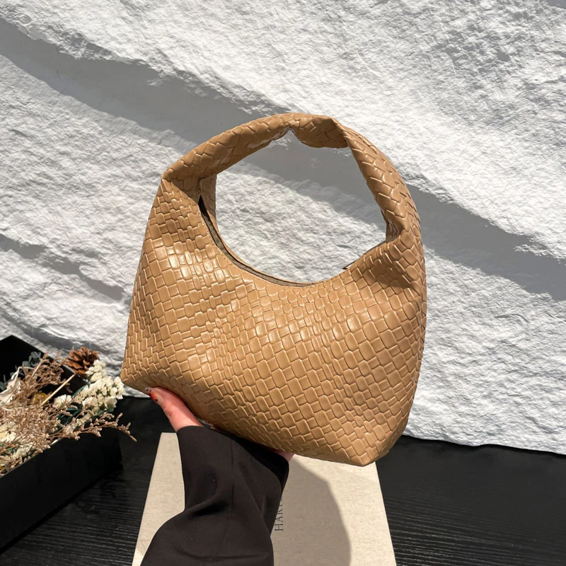 Fashion Pu Weave Bag Red Purse Underarm Bag Fashionable Crescent Mobile Phone Purse and Handbags For Women - Image 28