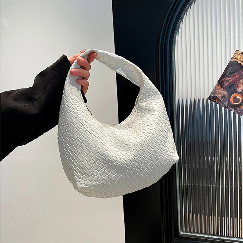 Fashion Pu Weave Bag Red Purse Underarm Bag Fashionable Crescent Mobile Phone Purse and Handbags For Women - Image 8