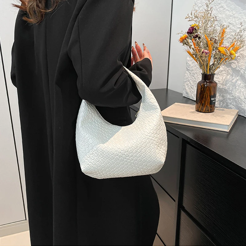 Fashion Pu Weave Bag Red Purse Underarm Bag Fashionable Crescent Mobile Phone Purse and Handbags For Women - Image 12