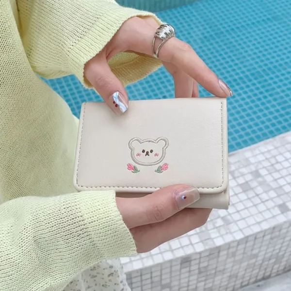 Pouch Kawaii Cute Tri-Fold Purses Portable Multiple Card Slot Bear Short Wallet Candy Color PU Leather Coin Purse Student - Image 16