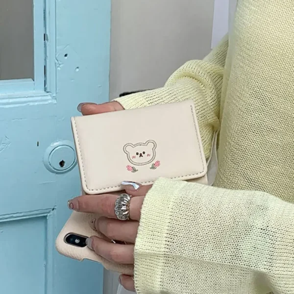 Pouch Kawaii Cute Tri-Fold Purses Portable Multiple Card Slot Bear Short Wallet Candy Color PU Leather Coin Purse Student - Image 2