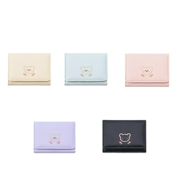 Pouch Kawaii Cute Tri-Fold Purses Portable Multiple Card Slot Bear Short Wallet Candy Color PU Leather Coin Purse Student - Image 5