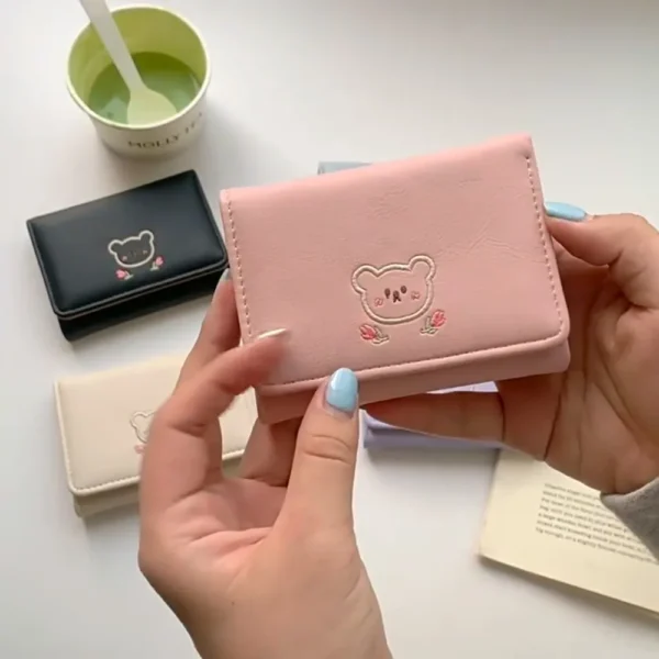 Pouch Kawaii Cute Tri-Fold Purses Portable Multiple Card Slot Bear Short Wallet Candy Color PU Leather Coin Purse Student - Image 3