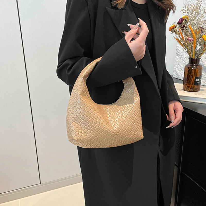Fashion Pu Weave Bag Red Purse Underarm Bag Fashionable Crescent Mobile Phone Purse and Handbags For Women - Image 18