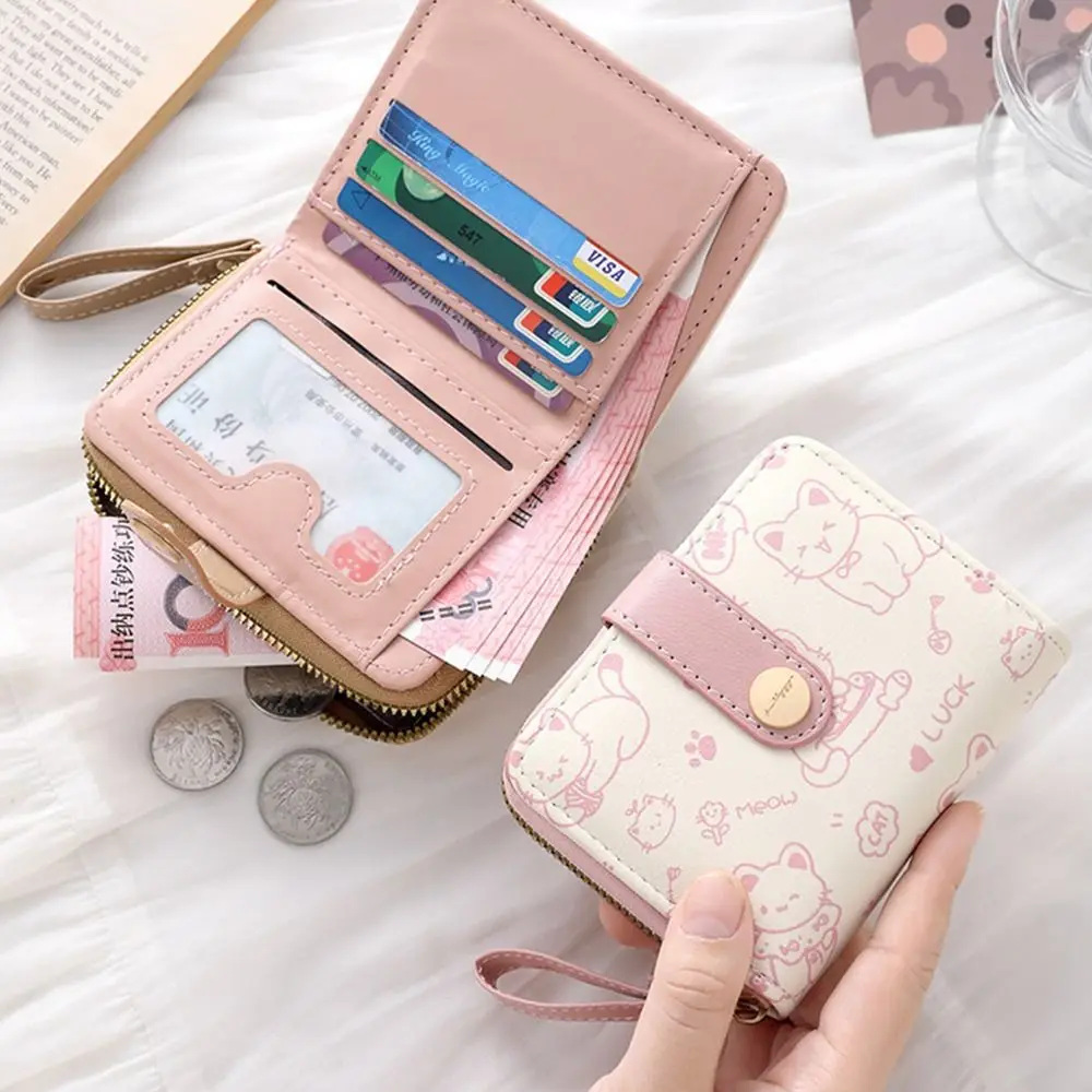 Cute Cat Coin Purse Women Fashion Short Wallet PU Leather Large Capacity Wallet Lightweight ID Card Holder Travel Cash Coin Bag - Image 4