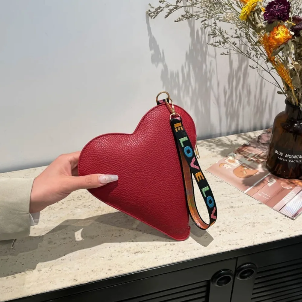 PU Coin Purse Trendy Female Bag Women Wallets New Heart-shaped Bag Zipper Purse Wrist Clutch Storage Portable Bag Fashion - Image 6