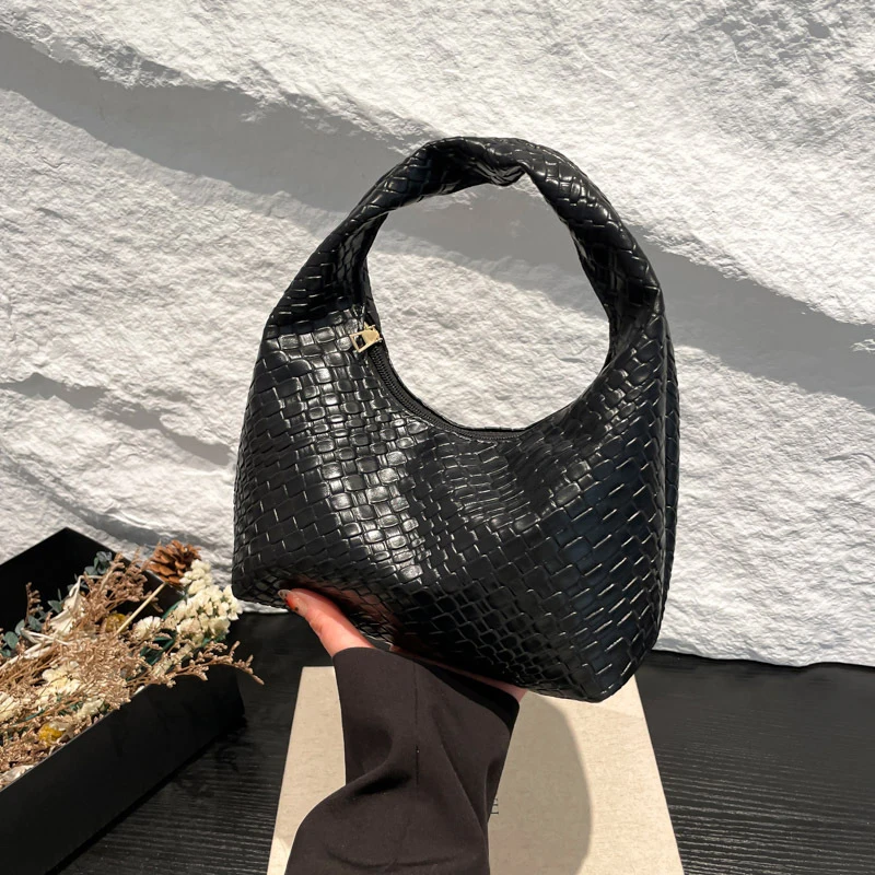Fashion Pu Weave Bag Red Purse Underarm Bag Fashionable Crescent Mobile Phone Purse and Handbags For Women - Image 24