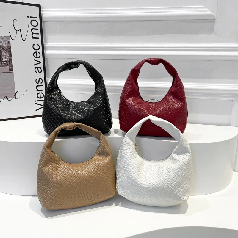 Fashion Pu Weave Bag Red Purse Underarm Bag Fashionable Crescent Mobile Phone Purse and Handbags For Women - Image 6