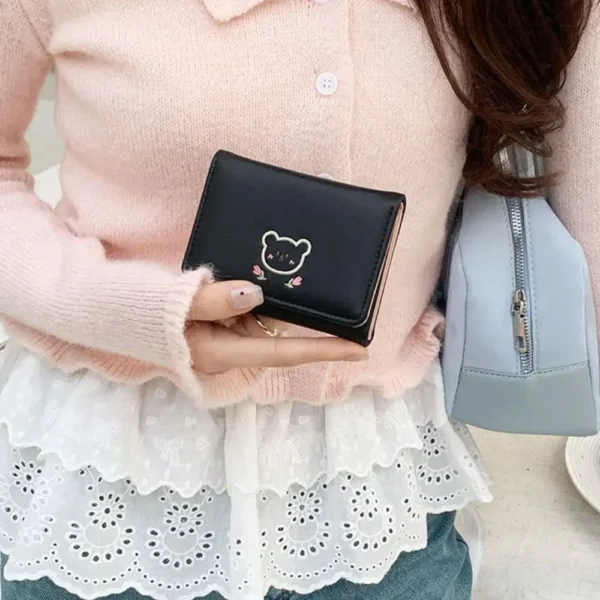 Pouch Kawaii Cute Tri-Fold Purses Portable Multiple Card Slot Bear Short Wallet Candy Color PU Leather Coin Purse Student