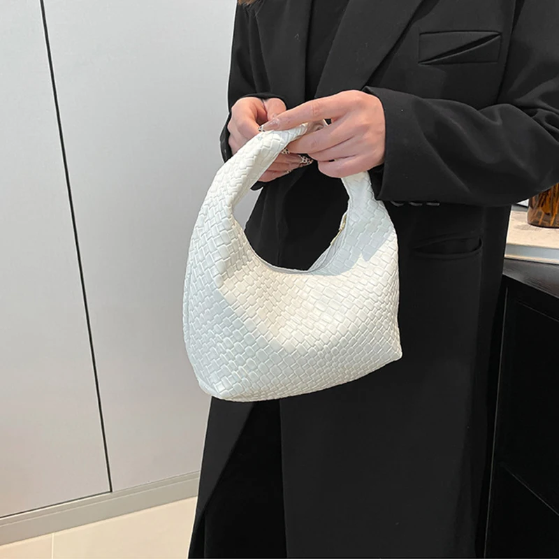 Fashion Pu Weave Bag Red Purse Underarm Bag Fashionable Crescent Mobile Phone Purse and Handbags For Women - Image 11