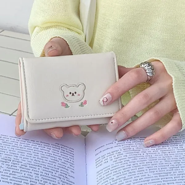 Pouch Kawaii Cute Tri-Fold Purses Portable Multiple Card Slot Bear Short Wallet Candy Color PU Leather Coin Purse Student - Image 14