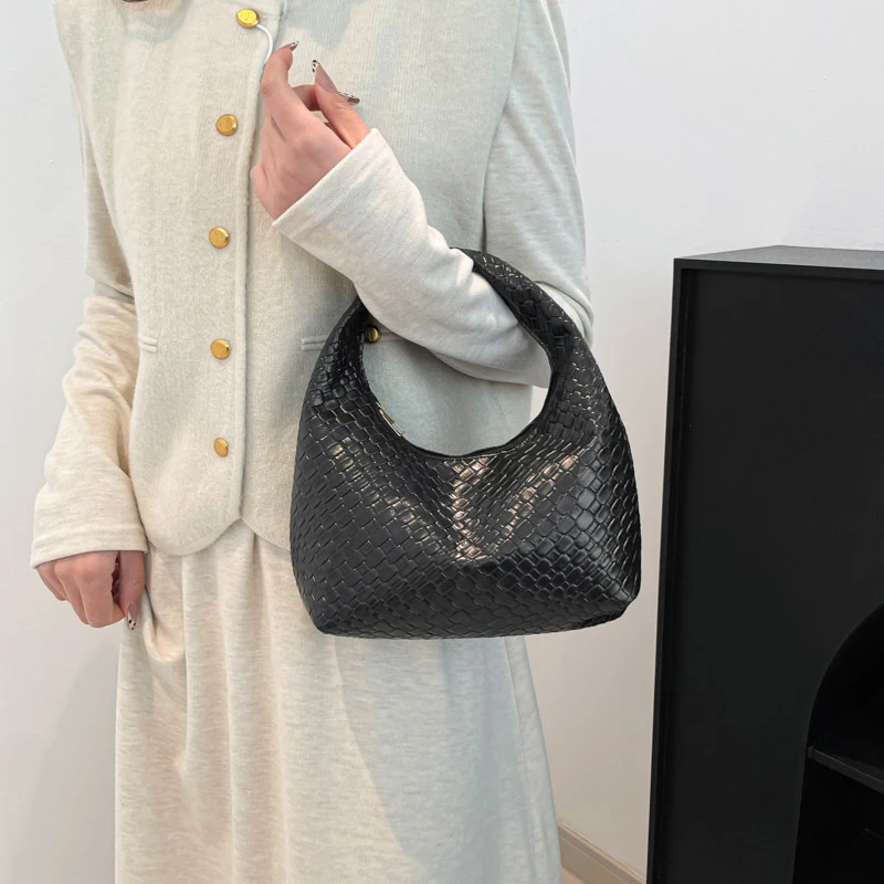 Fashion Pu Weave Bag Red Purse Underarm Bag Fashionable Crescent Mobile Phone Purse and Handbags For Women - Image 16