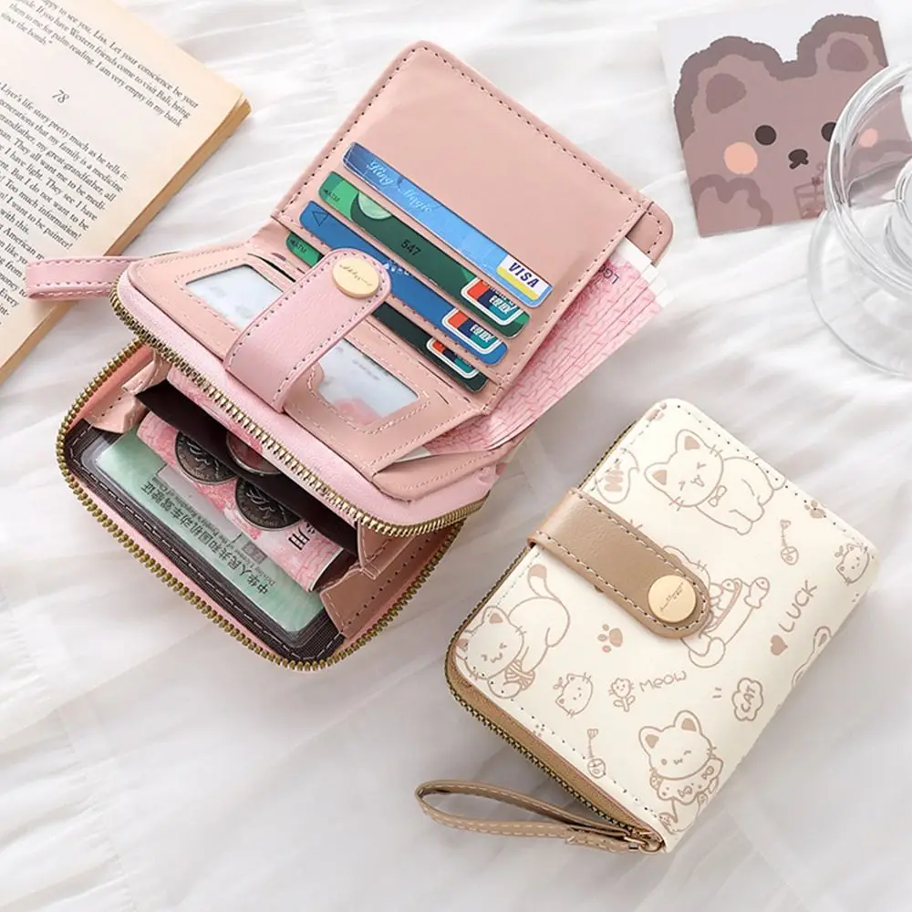 Cute Cat Coin Purse Women Fashion Short Wallet PU Leather Large Capacity Wallet Lightweight ID Card Holder Travel Cash Coin Bag - Image 2