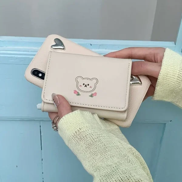Pouch Kawaii Cute Tri-Fold Purses Portable Multiple Card Slot Bear Short Wallet Candy Color PU Leather Coin Purse Student - Image 12