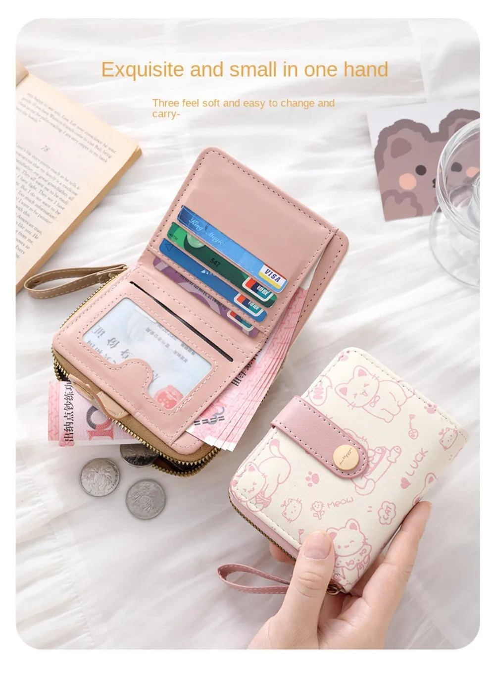 Cute Cat Coin Purse Women Fashion Short Wallet PU Leather Large Capacity Wallet Lightweight ID Card Holder Travel Cash Coin Bag - Image 11