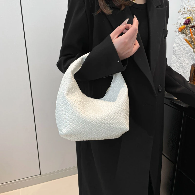 Fashion Pu Weave Bag Red Purse Underarm Bag Fashionable Crescent Mobile Phone Purse and Handbags For Women - Image 13