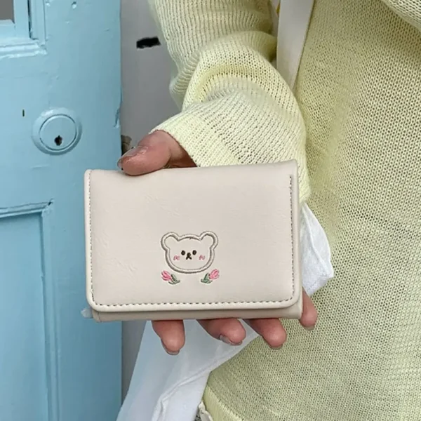 Pouch Kawaii Cute Tri-Fold Purses Portable Multiple Card Slot Bear Short Wallet Candy Color PU Leather Coin Purse Student - Image 17