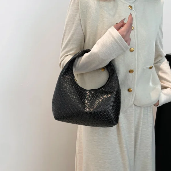 Fashion Pu Weave Bag Red Purse Underarm Bag Fashionable Crescent Mobile Phone Purse and Handbags For Women - Image 17