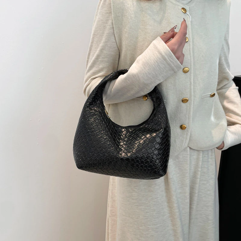 Fashion Pu Weave Bag Red Purse Underarm Bag Fashionable Crescent Mobile Phone Purse and Handbags For Women - Image 17