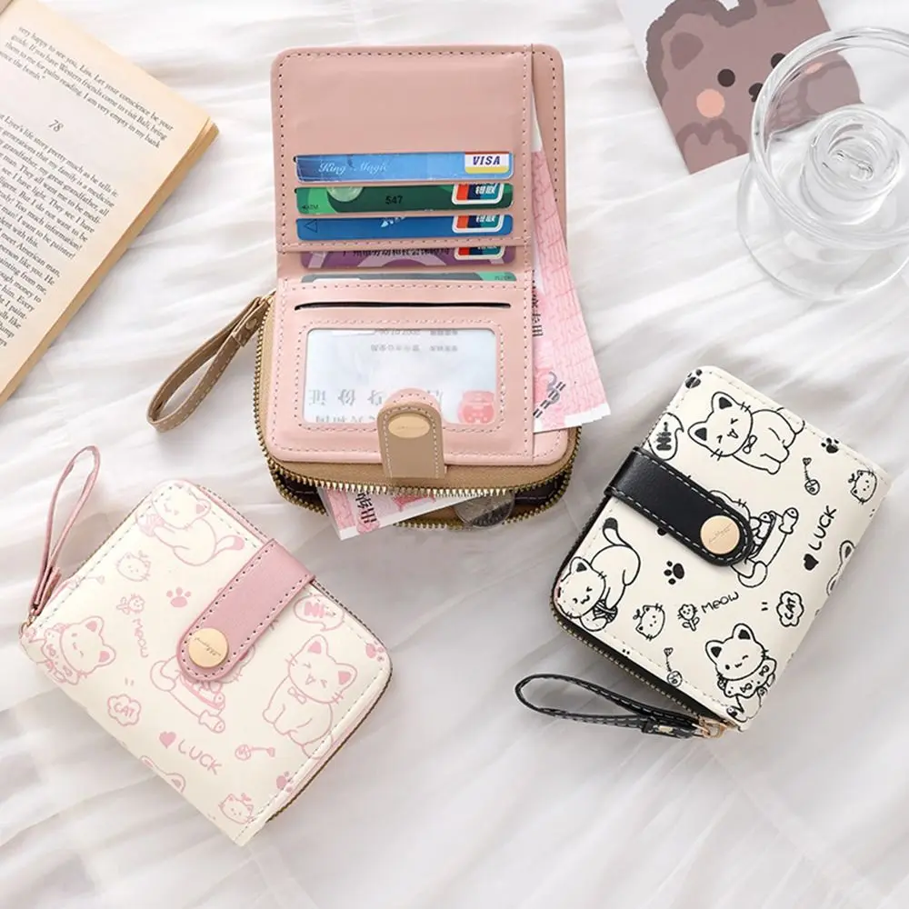 Cute Cat Coin Purse Women Fashion Short Wallet PU Leather Large Capacity Wallet Lightweight ID Card Holder Travel Cash Coin Bag - Image 3