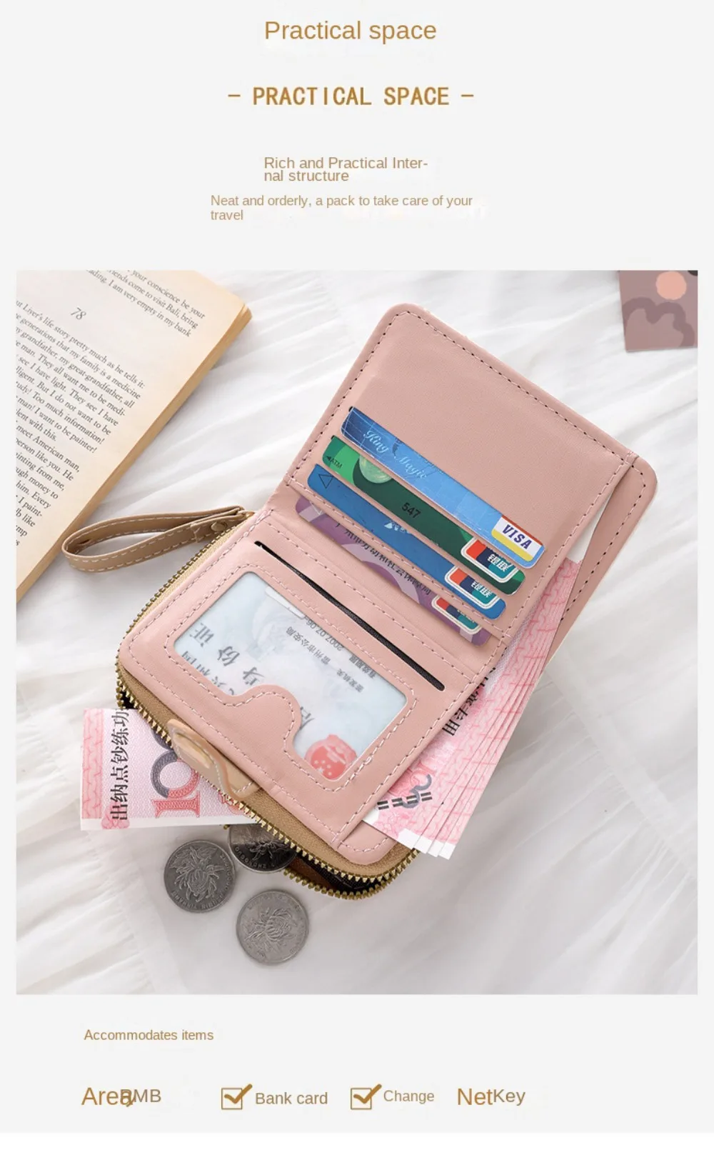 Cute Cat Coin Purse Women Fashion Short Wallet PU Leather Large Capacity Wallet Lightweight ID Card Holder Travel Cash Coin Bag - Image 12